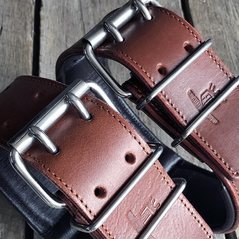 Views of double buckle for Brown Leather RuffNeck Dog Collar