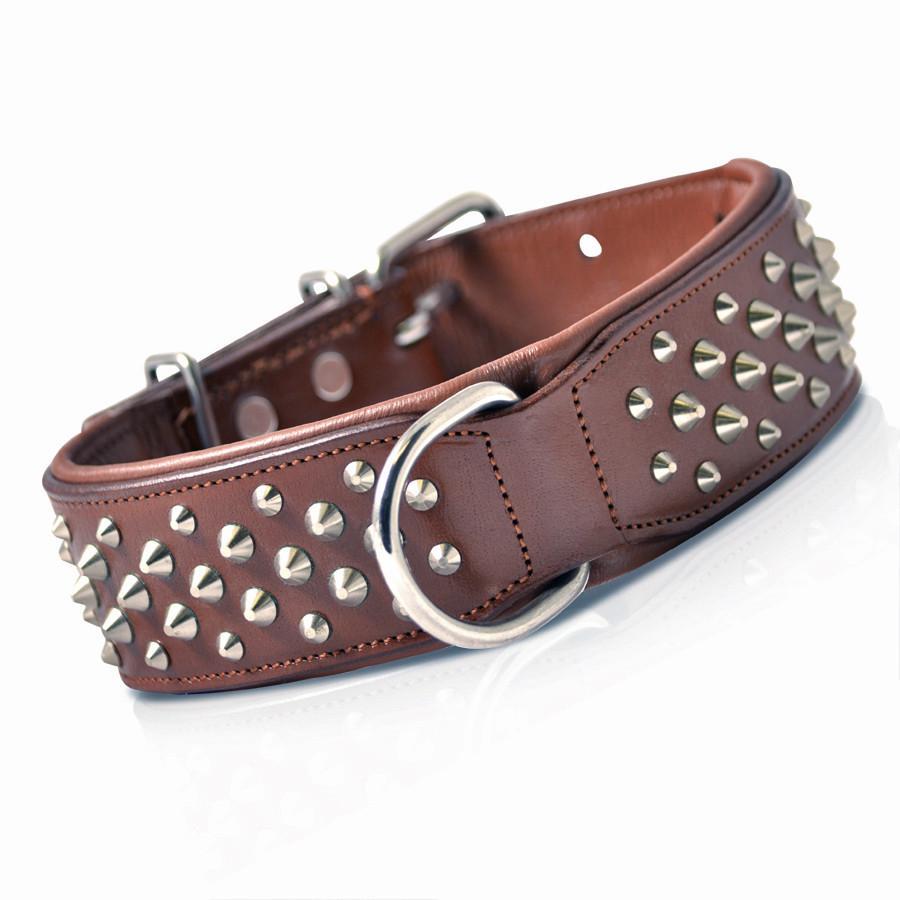 RuffNeck Leather Dog Collar In Brown & Silver