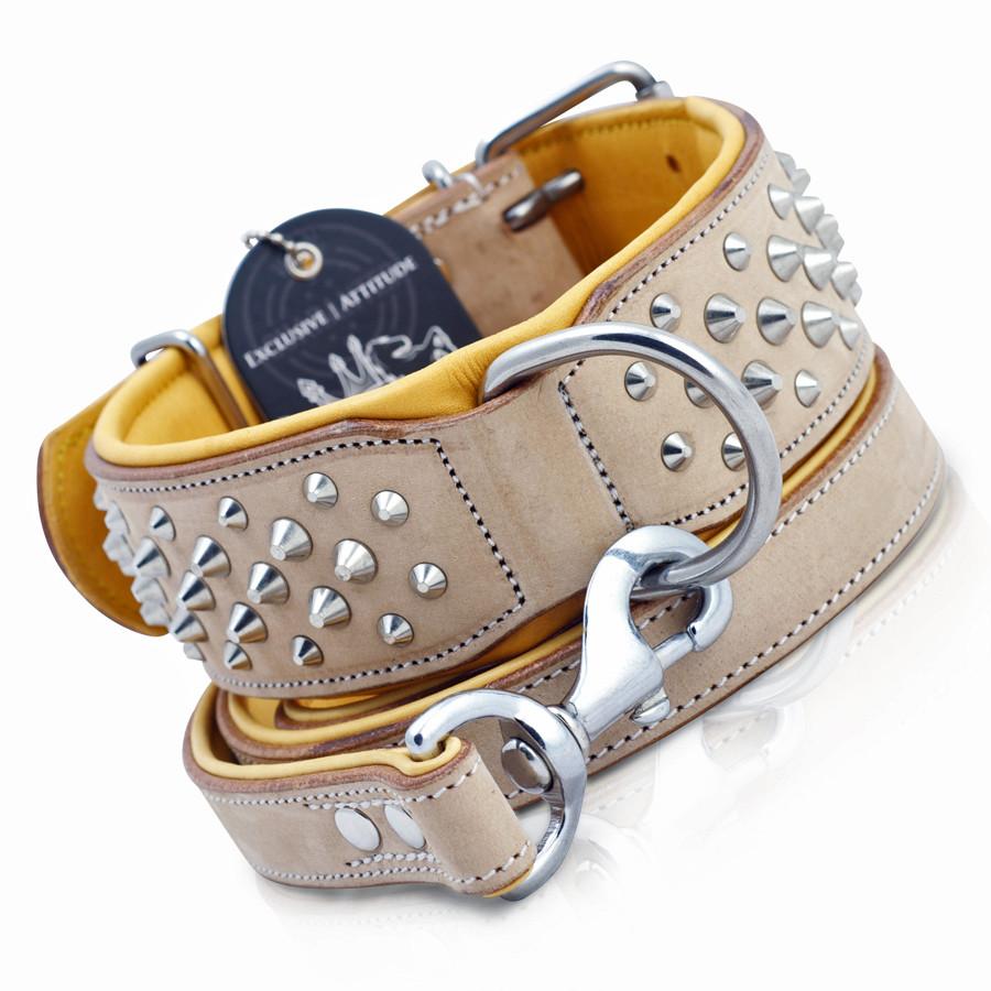Hand crafted Buckskin leather  dog collar  and leather dog leash  for large dogs.