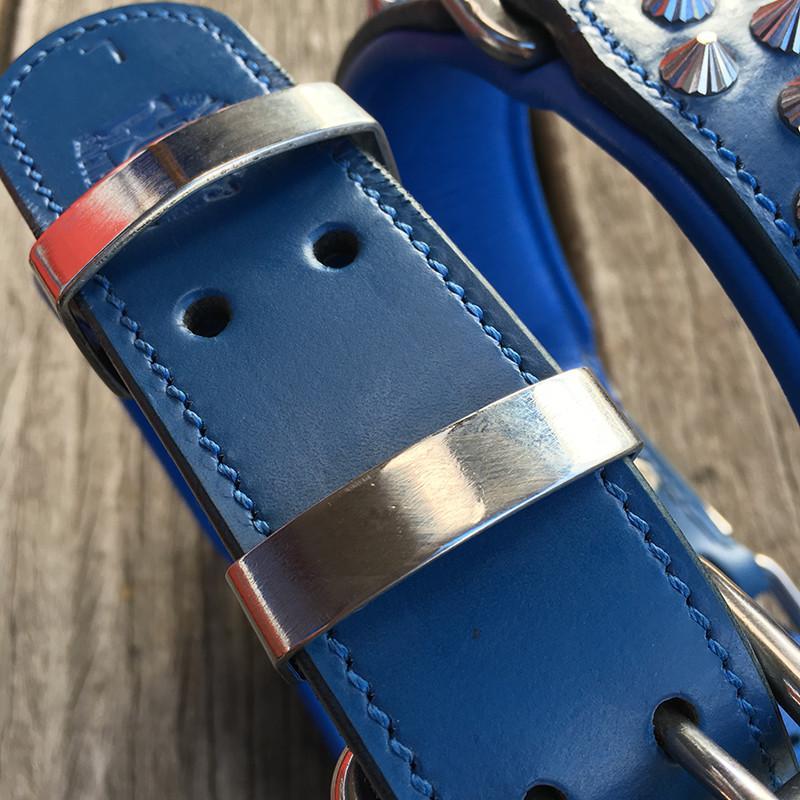 Hand Made Blue Leather collars with silver diamond cut studs