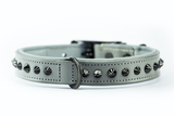 Hand Made Leather Dog Collar - Ruthless Grey & Black (Slim Fit)