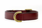 front view of cherry (deep maroon) hand made leather dog collar