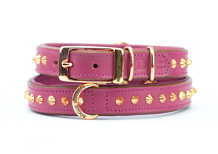 Rose Gold Dog Collar - Luxury Leather Dog Collar - Rogue Royalty
