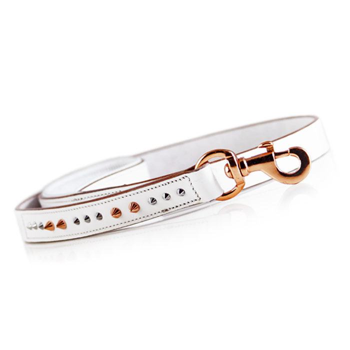 LEATHER DOG LEASH - ICED OUT ROSE GOLD (Slim)