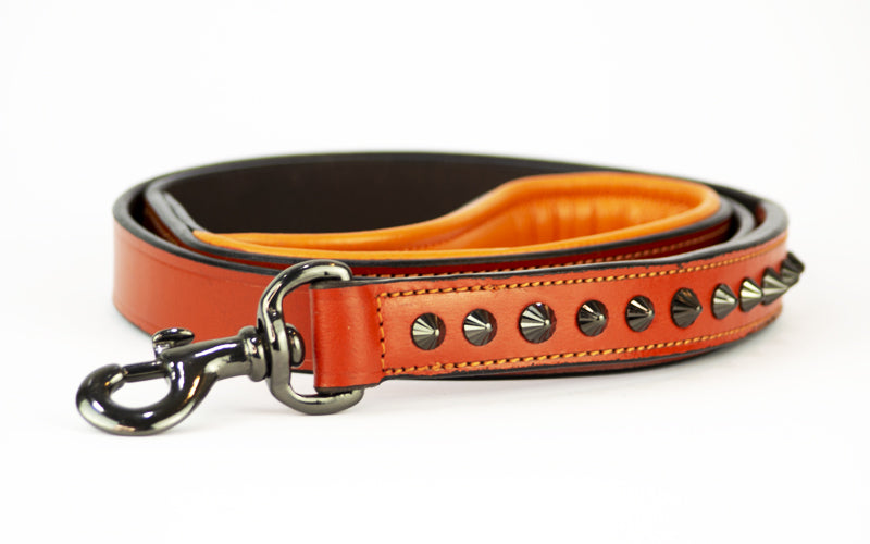 Leather Dog Leash - Ruthless Orange &amp; Black