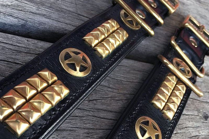 leather brass staffy dog collars