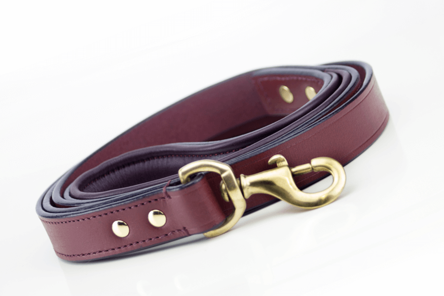 cherry leather leash with strong brass fittings 