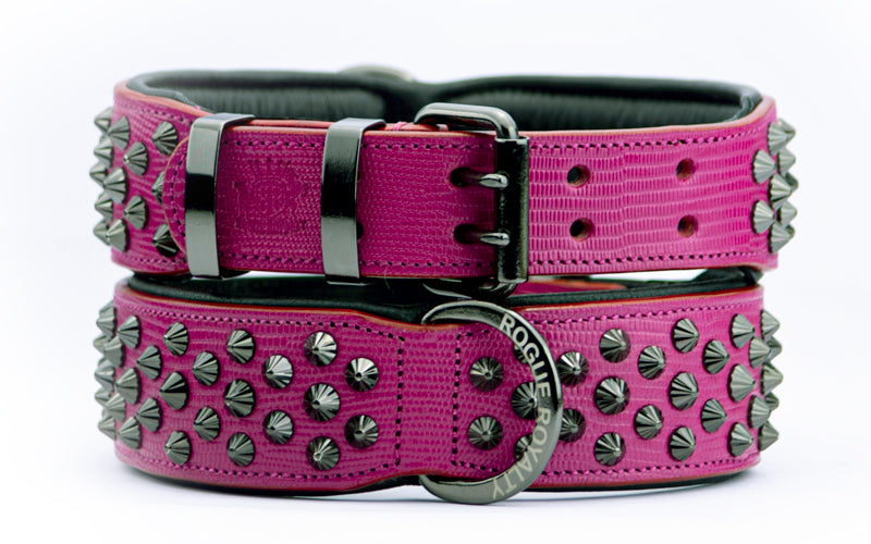Hand Made Leather Dog Collar - Ruthless Pink &amp; Black (Wide Fit)