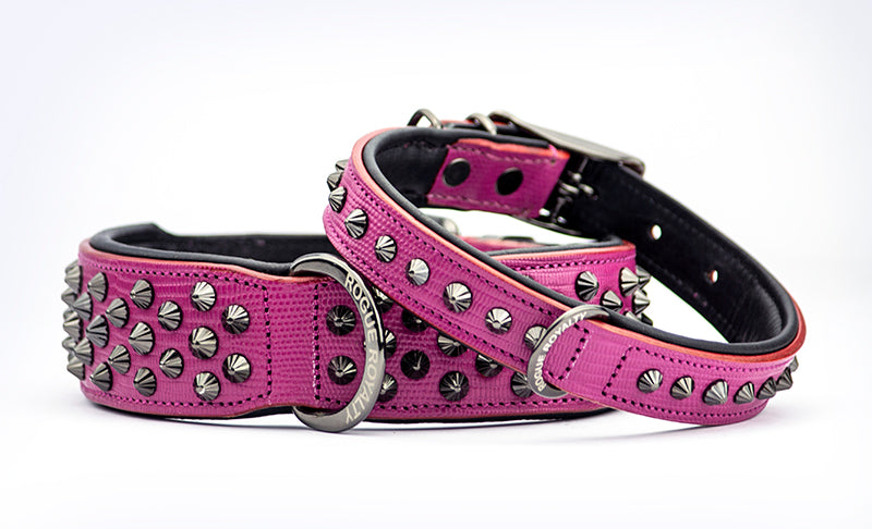 Hand Made Leather Dog Collar - Ruthless Pink &amp; Black (Wide Fit)