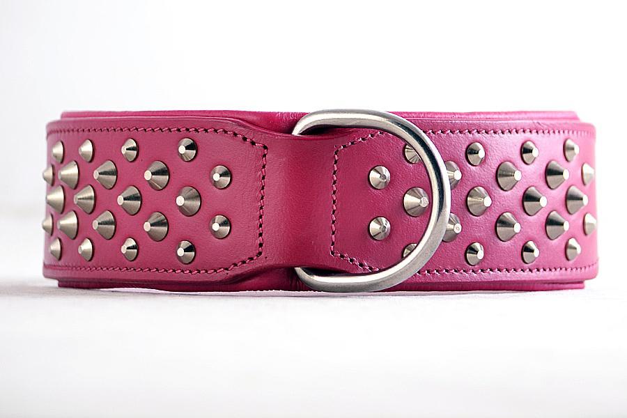 Hand Made Leather Dog Collar - RuffNeck Pink &amp; Chrome (Wide Fit)