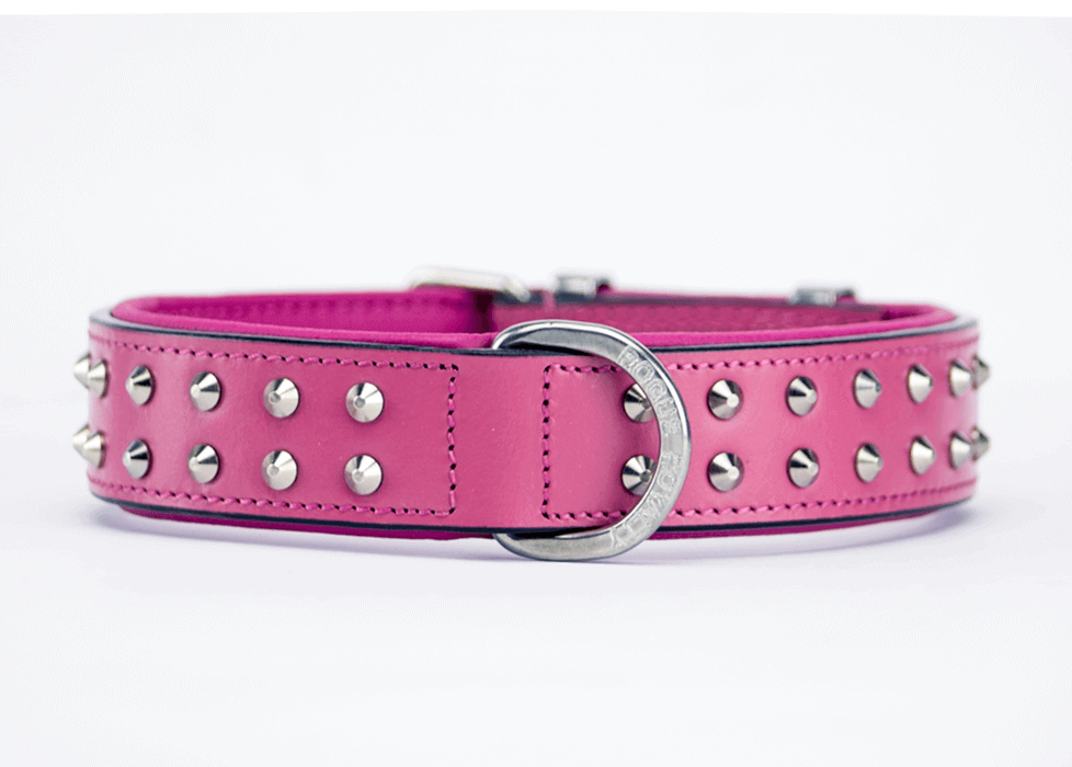 Pink leather hotsell spiked dog collar