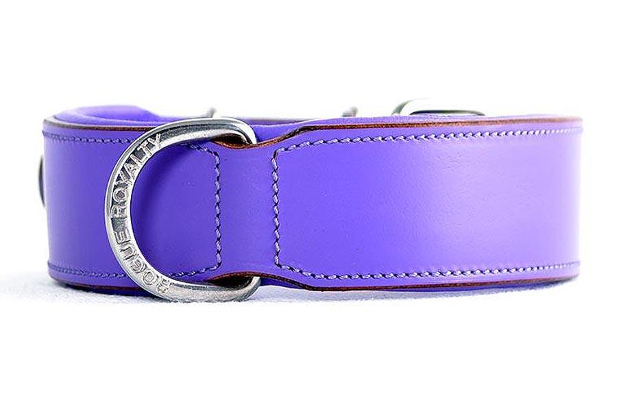 Side view of our purple plain hand made leather dog collar. Stainless steel fittings. Guaranteed to last 10 years!
