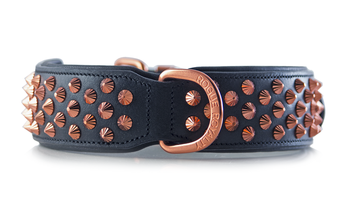 Handmade rose gold leather dog collar