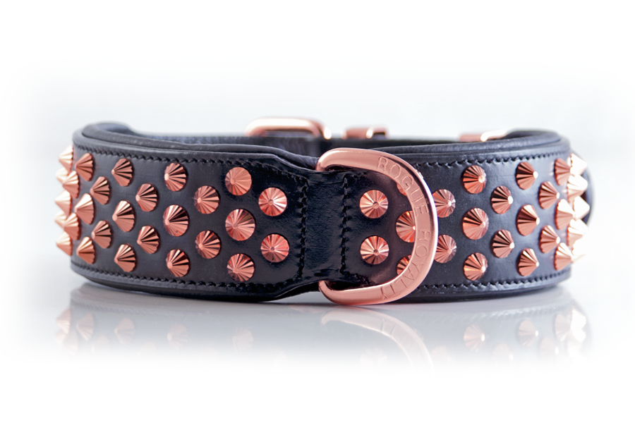 Handmade rose gold and black leather dog collar
