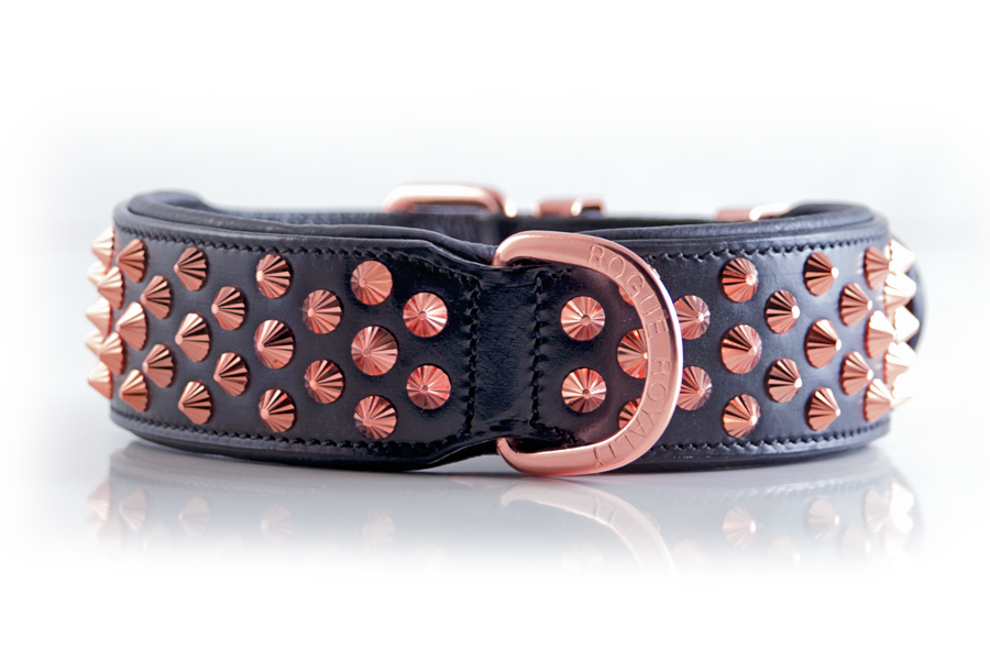 Leather Dog Collar Ruthless Rose Gold Black Dog Collar Regular Fit