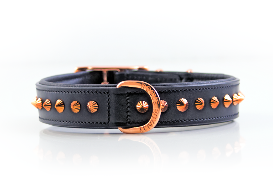 Slim fit rose gold leather dog collars