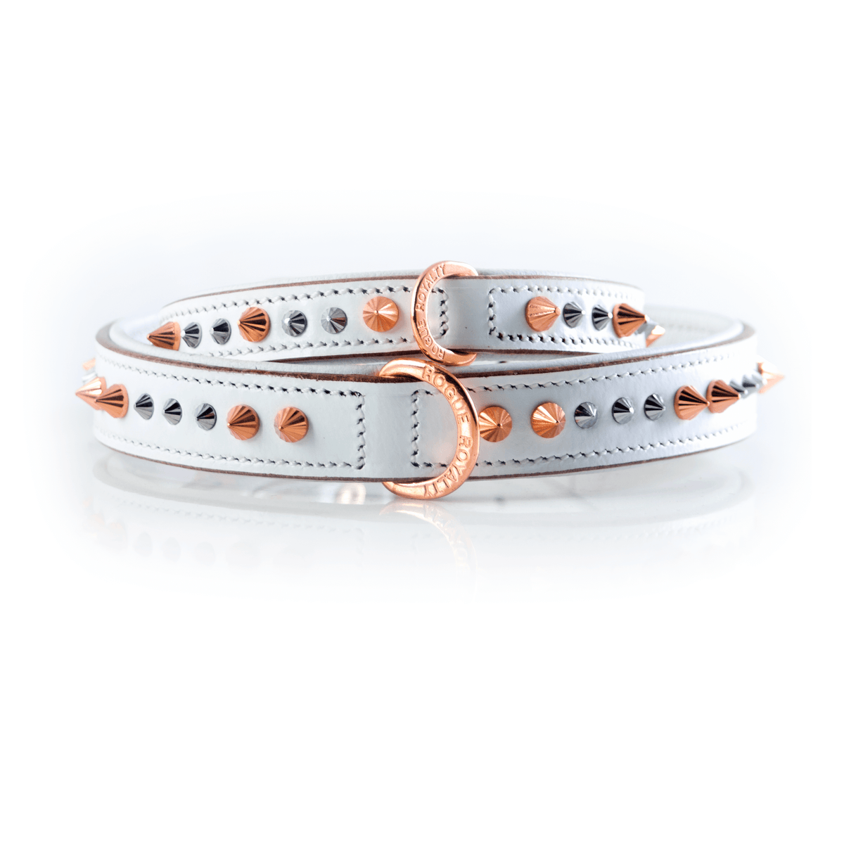 white and rose gold leather dog collar