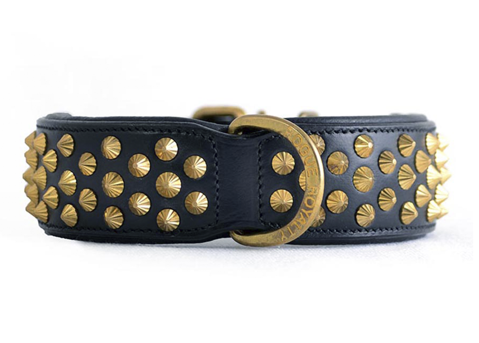 Hand Made Leather Dog Collar - Ruthless Black &amp; Brass (Wide Fit)