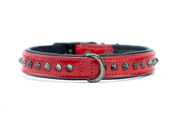 stylish Slimfit dog collar is made from red leather and quality fittings.