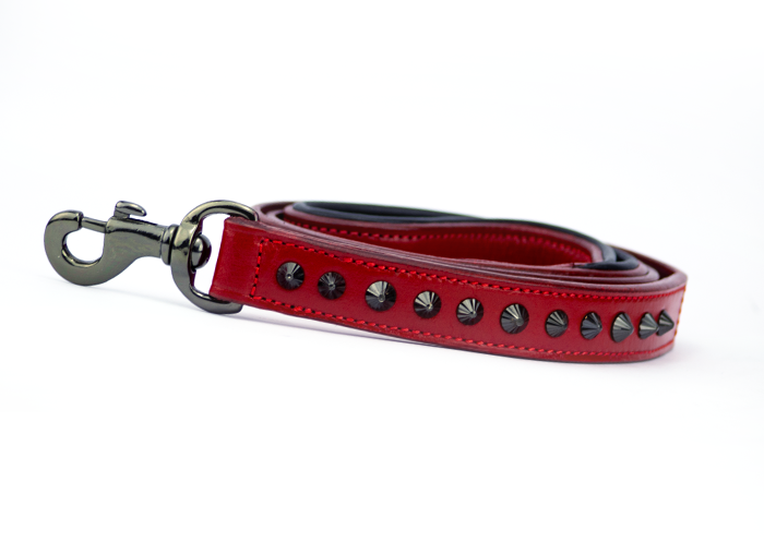 Leather Dog Leash - Ruthless Red &amp; Black Leash Slim