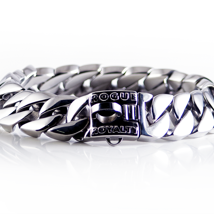 Front view of large chrome cuban link chains for dogs 