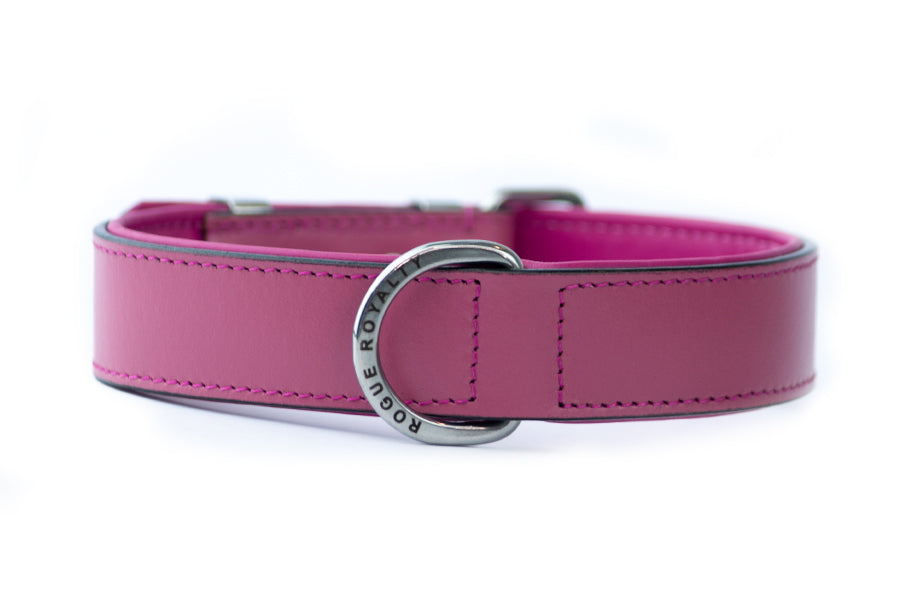 Australia's finest Handmade Leather Dog Collar – Front view of link leather dog collar with stainless steel fittings by Rogue Royalty