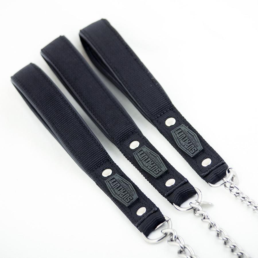 Handle view of the heavy duty chain dog leash. Ultra strong with stainless steel. Lifetime Guarantee!