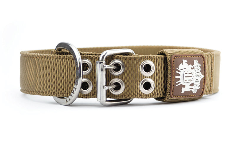 Side front view of ultra strong heavy duty dog collar  with stainless steel fittings.