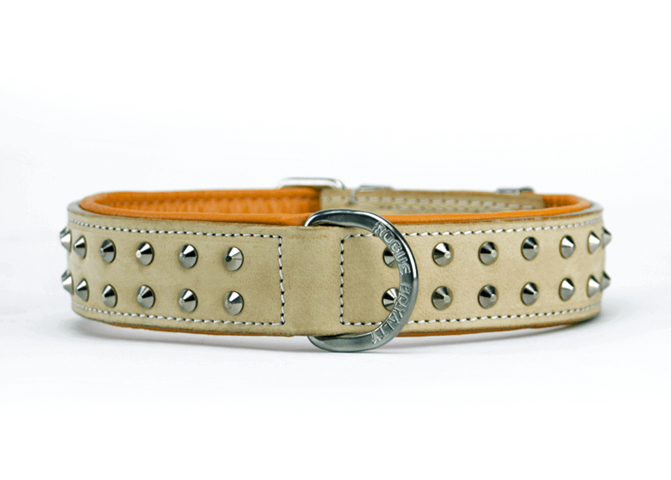 handmade Buckskin suede with padded leather dog collar with chrome studs