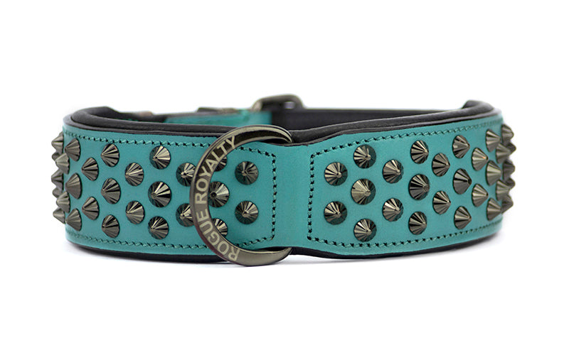 Rogue Ruthless Hand made teal leather collar
