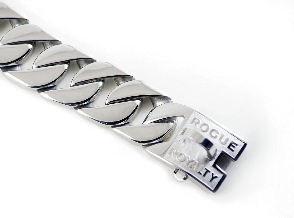 32 mm wide Cuban link chrome dog chain collar with stainless steel clasp. by Rogue Royalty 